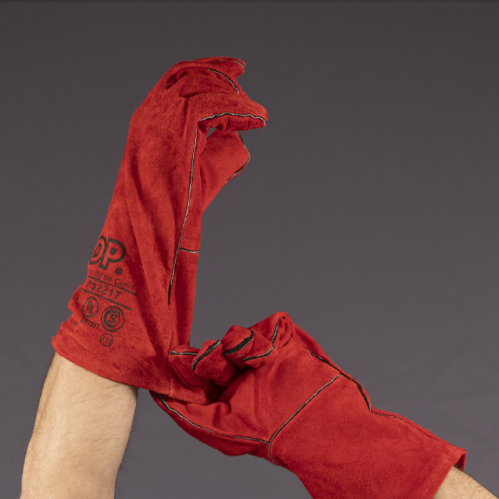 GUANTE DESCARNE SOLDADOR FORRADO ROJO PUÑO LARGO DP